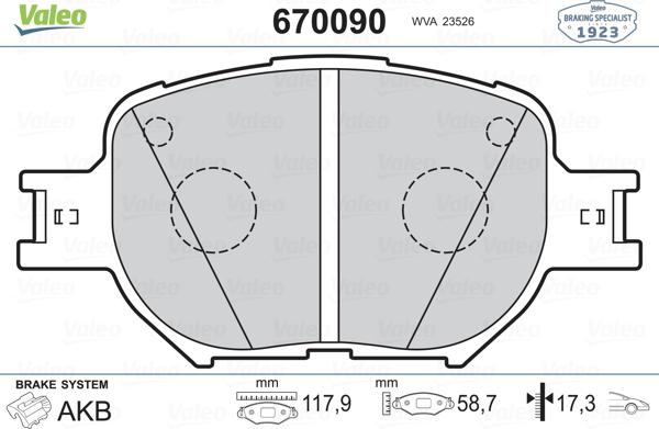 Valeo 670090 - Bremžu uzliku kompl., Disku bremzes adetalas.lv