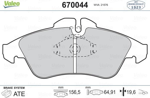 Valeo 670044 - Bremžu uzliku kompl., Disku bremzes adetalas.lv