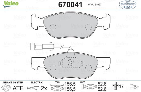 Valeo 670041 - Bremžu uzliku kompl., Disku bremzes adetalas.lv