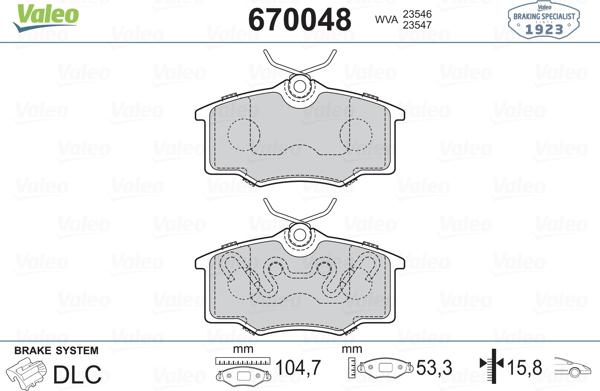 Valeo 670048 - Bremžu uzliku kompl., Disku bremzes adetalas.lv