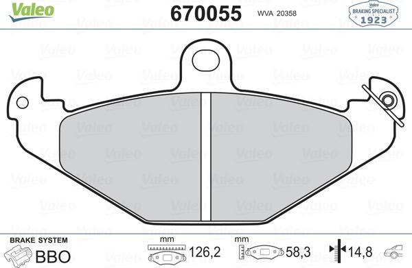 Valeo 670055 - Bremžu uzliku kompl., Disku bremzes adetalas.lv