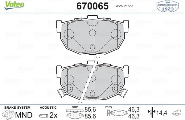 Valeo 670065 - Bremžu uzliku kompl., Disku bremzes adetalas.lv