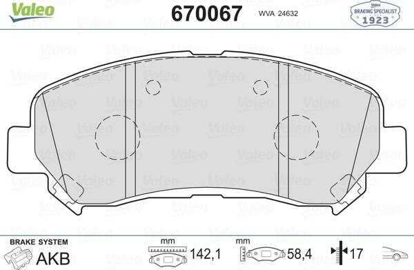 Valeo 670067 - Bremžu uzliku kompl., Disku bremzes adetalas.lv