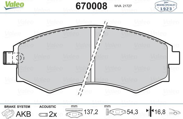 Valeo 670008 - Bremžu uzliku kompl., Disku bremzes adetalas.lv