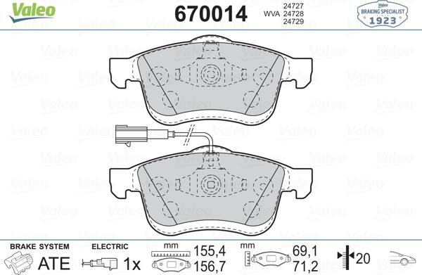 Valeo 670014 - Bremžu uzliku kompl., Disku bremzes adetalas.lv