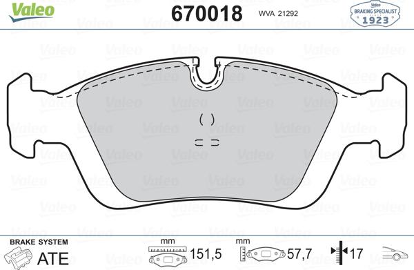 Valeo 670018 - Bremžu uzliku kompl., Disku bremzes adetalas.lv