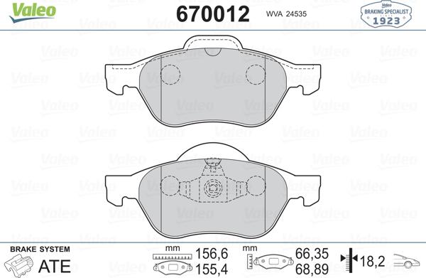 Valeo 670012 - Bremžu uzliku kompl., Disku bremzes adetalas.lv