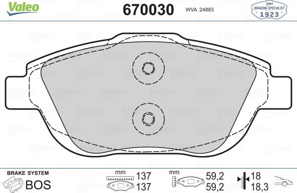 Valeo 670030 - Bremžu uzliku kompl., Disku bremzes adetalas.lv