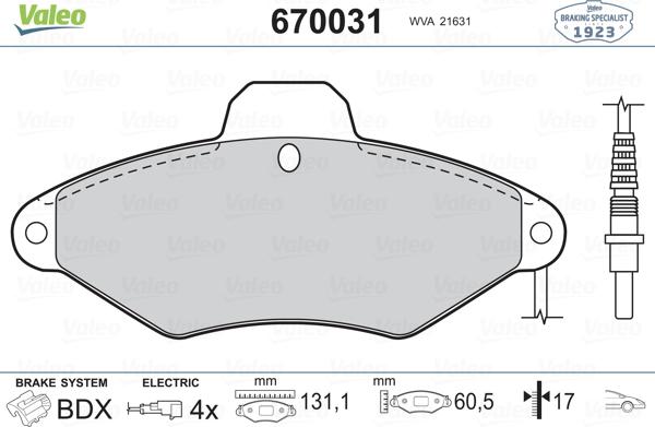 Valeo 670031 - Bremžu uzliku kompl., Disku bremzes adetalas.lv