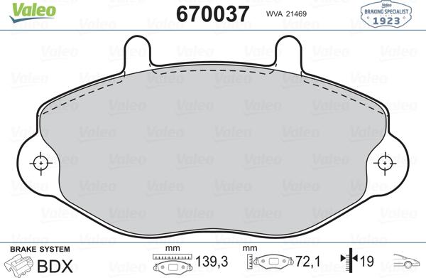 Valeo 670037 - Bremžu uzliku kompl., Disku bremzes adetalas.lv