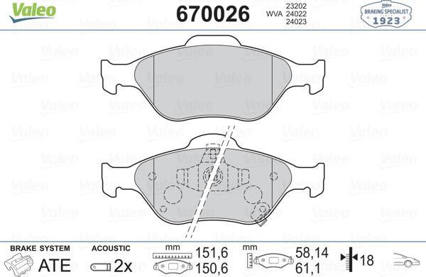 Valeo 670026 - Bremžu uzliku kompl., Disku bremzes adetalas.lv