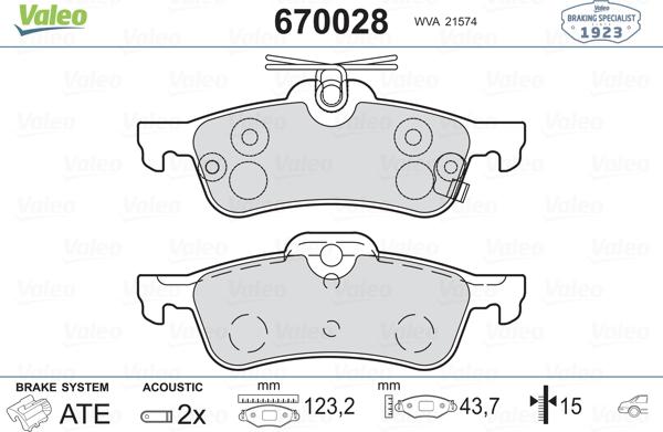 Valeo 670028 - Bremžu uzliku kompl., Disku bremzes adetalas.lv