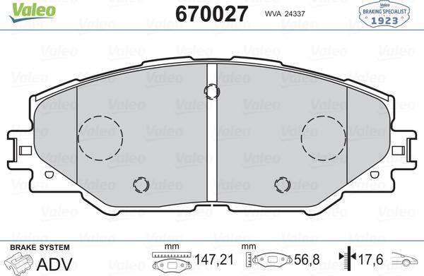 Valeo 670027 - Bremžu uzliku kompl., Disku bremzes adetalas.lv