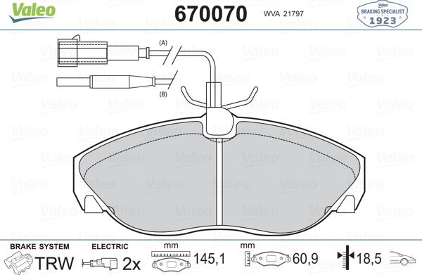 Valeo 670070 - Bremžu uzliku kompl., Disku bremzes adetalas.lv