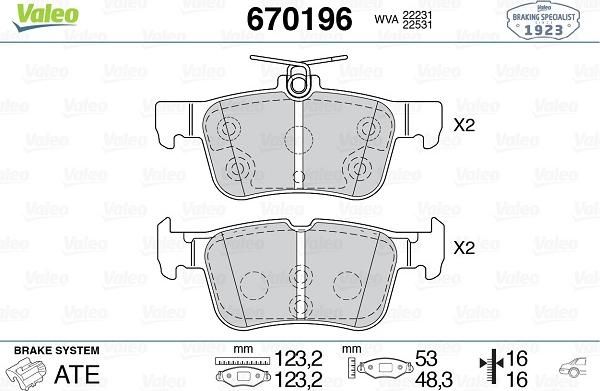 Valeo 670196 - Bremžu uzliku kompl., Disku bremzes adetalas.lv