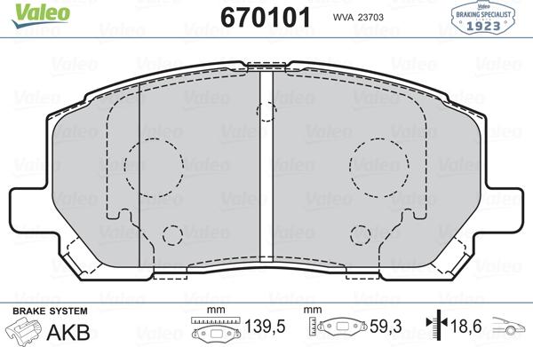 Valeo 670101 - Bremžu uzliku kompl., Disku bremzes adetalas.lv