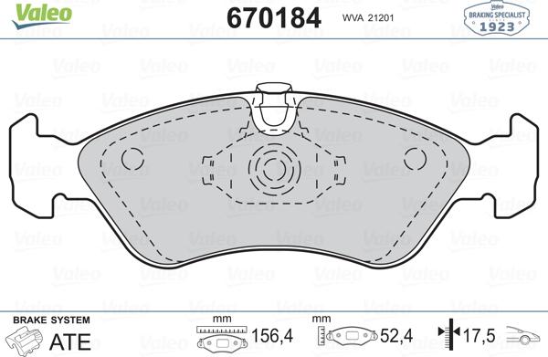 Valeo 670184 - Bremžu uzliku kompl., Disku bremzes adetalas.lv