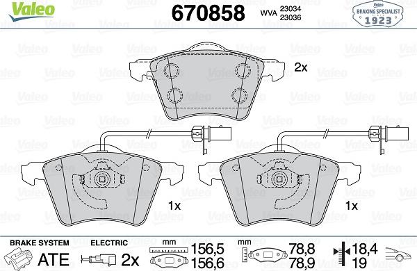 Valeo 670858 - Bremžu uzliku kompl., Disku bremzes adetalas.lv