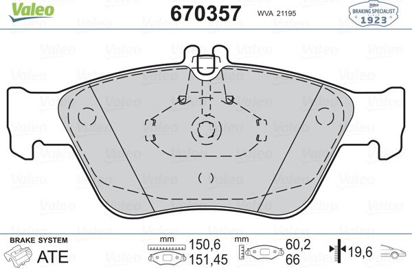 Valeo 670357 - Bremžu uzliku kompl., Disku bremzes adetalas.lv