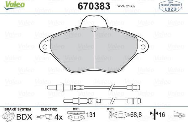 Valeo 670383 - Bremžu uzliku kompl., Disku bremzes adetalas.lv