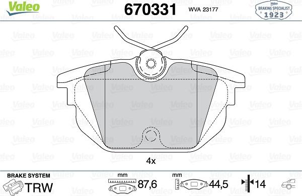 Valeo 670331 - Bremžu uzliku kompl., Disku bremzes adetalas.lv