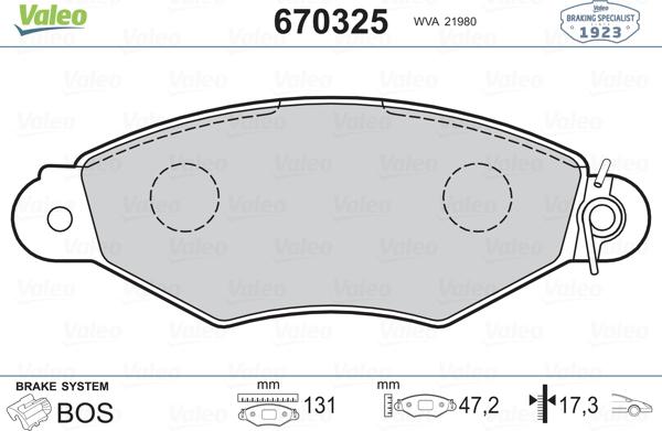 Valeo 670325 - Bremžu uzliku kompl., Disku bremzes adetalas.lv