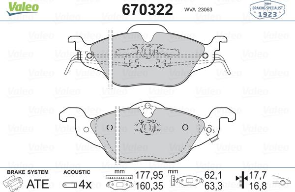 Valeo 670322 - Bremžu uzliku kompl., Disku bremzes adetalas.lv