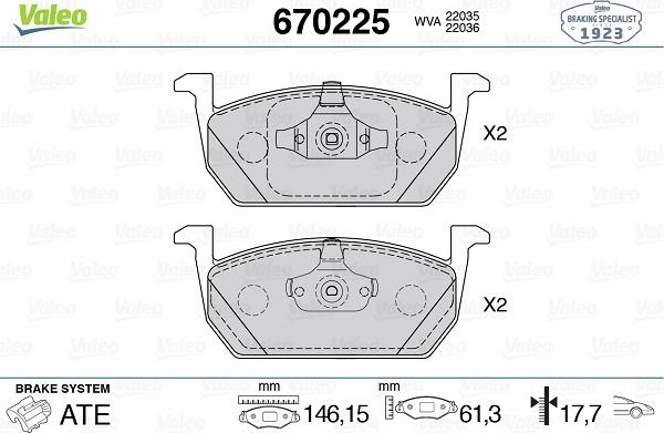 Valeo 670225 - Bremžu uzliku kompl., Disku bremzes adetalas.lv