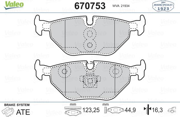 Valeo 670753 - Bremžu uzliku kompl., Disku bremzes adetalas.lv