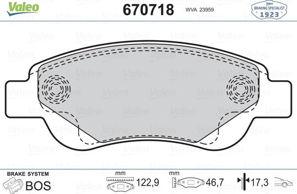 Valeo 670718 - Bremžu uzliku kompl., Disku bremzes adetalas.lv