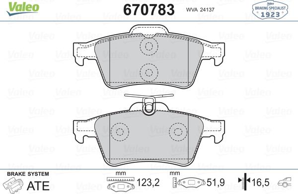 Valeo 670783 - Bremžu uzliku kompl., Disku bremzes adetalas.lv