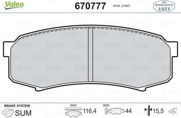 Valeo 670777 - Bremžu uzliku kompl., Disku bremzes adetalas.lv