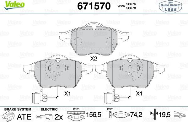 Valeo 671570 - Bremžu uzliku kompl., Disku bremzes adetalas.lv