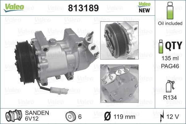 Valeo 813189 - Kompresors, Gaisa kond. sistēma adetalas.lv