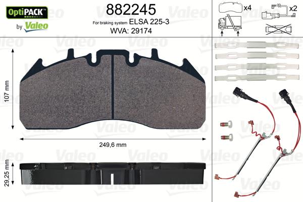 Valeo 882245 - Bremžu uzliku kompl., Disku bremzes adetalas.lv