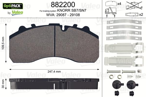 Valeo 882200 - Bremžu uzliku kompl., Disku bremzes adetalas.lv