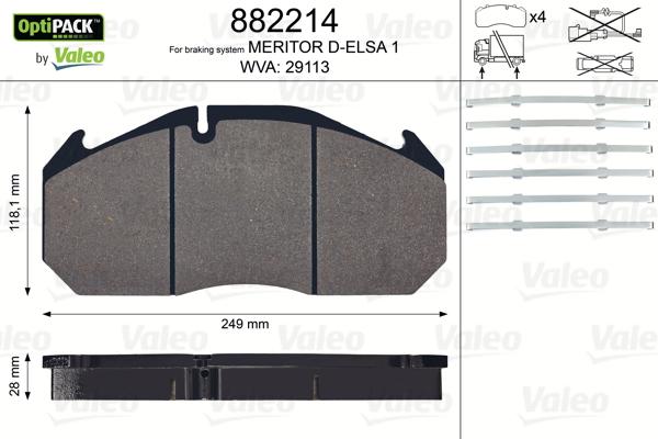 Valeo 882214 - Bremžu uzliku kompl., Disku bremzes adetalas.lv