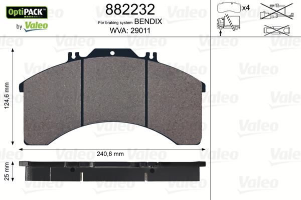 Valeo 882232 - Bremžu uzliku kompl., Disku bremzes adetalas.lv