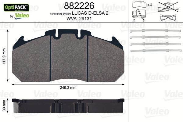 Valeo 882226 - Bremžu uzliku kompl., Disku bremzes adetalas.lv