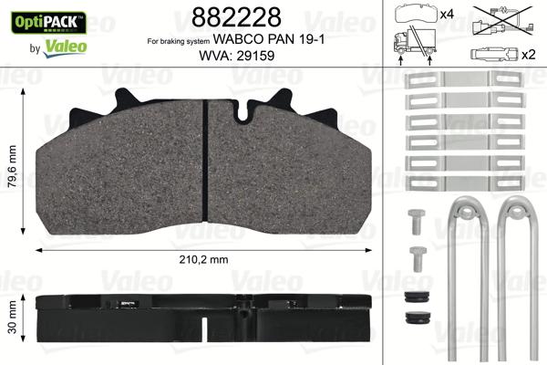 Valeo 882228 - Bremžu uzliku kompl., Disku bremzes adetalas.lv