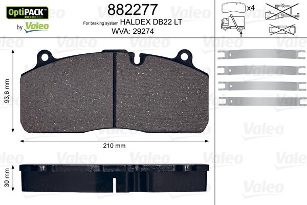 Valeo 882277 - Bremžu uzliku kompl., Disku bremzes adetalas.lv