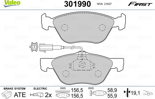 Valeo 301990 - Bremžu uzliku kompl., Disku bremzes adetalas.lv