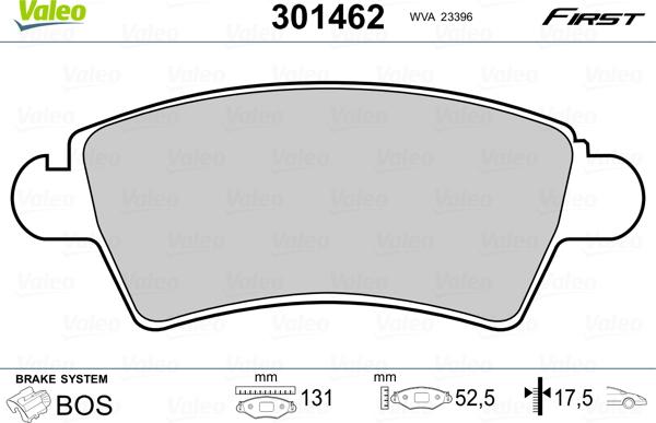 Valeo 301462 - Bremžu uzliku kompl., Disku bremzes adetalas.lv