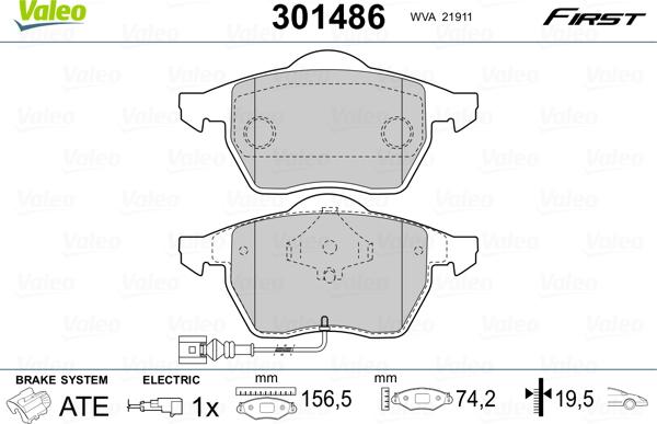 Valeo 301486 - Bremžu uzliku kompl., Disku bremzes adetalas.lv