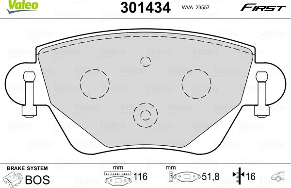 Valeo 301434 - Bremžu uzliku kompl., Disku bremzes adetalas.lv