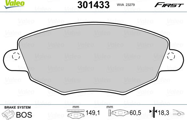 Valeo 301433 - Bremžu uzliku kompl., Disku bremzes adetalas.lv