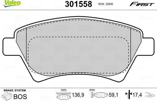 Valeo 301558 - Bremžu uzliku kompl., Disku bremzes adetalas.lv