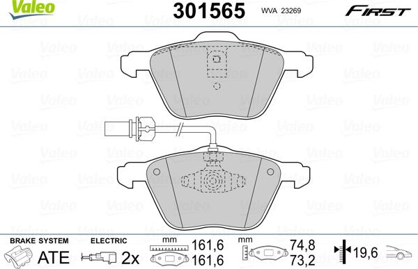 Valeo 301565 - Bremžu uzliku kompl., Disku bremzes adetalas.lv