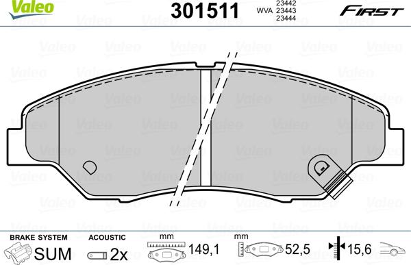 Valeo 301511 - Bremžu uzliku kompl., Disku bremzes adetalas.lv