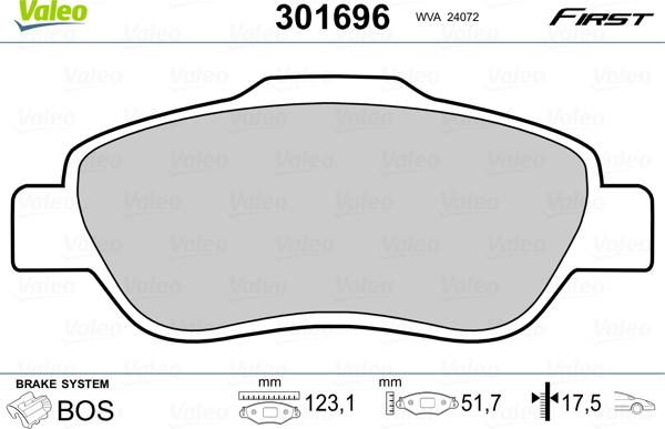 Valeo 301696 - Bremžu uzliku kompl., Disku bremzes adetalas.lv